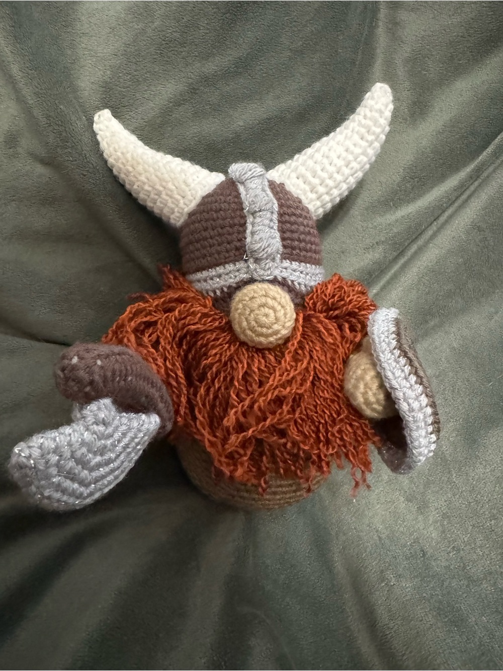 Handmade Crochet Viking Gnome  AMIGURUMI Doll with Reddish Beard